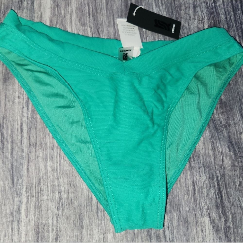 RSQ Swim Womens Teal Green Ribbed High Cut V-Front Bikini Bottoms NWT Size L